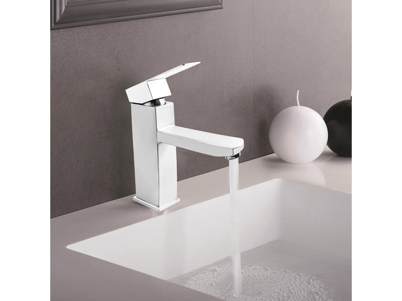  Robinet de salle de bain argenté, mitigeur de salle de bain, robinet de lavabo en acier inoxydable avec flexible de 60 cm  - Conforama C