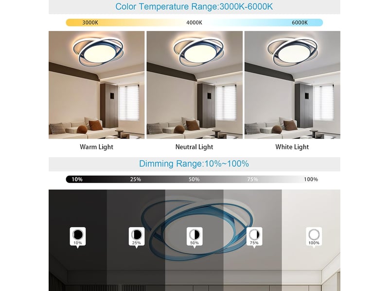  Plafonnier led bleu 54 w pour chambre d'enfant – intensité variable avec télécommande, température de couleur réglable, ø 52 cm  - Conforama E