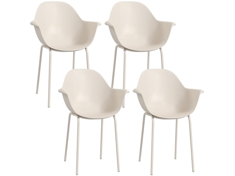  Lot de 4 chaises de jardin empilables grises avec accoudoirs, dossier haut et structure métal stable  - Conforama A