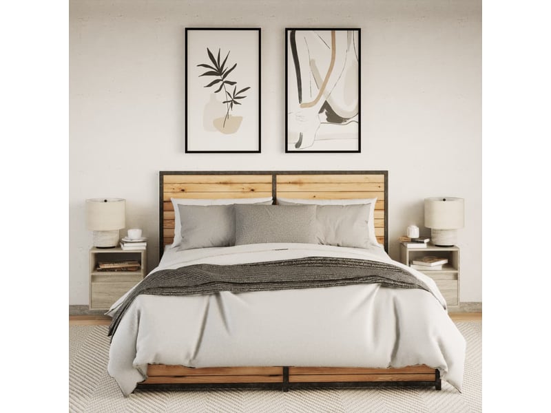  Vidaxl tables de chevet murales led chêne sonoma 2 pcs table de nuit 41 x 31 x 45 cm chambre  - Conforama D
