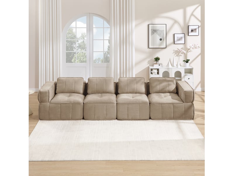  Canapé modulable compressé 4 places sans structure en polyester sable  - Conforama B