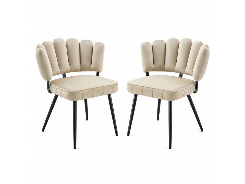  Lot de 2 chaises de salle à manger 60x46x80 cm, beige et noir, métal+tissu, chaise de cuisine, dossier en forme de fleur ergonomique  - Conforama A