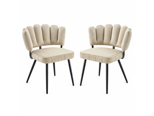 Lot de 2 chaises de salle à manger 60x46x80 cm, beige et noir, métal+tissu, chaise de cuisine, dossier en forme de fleur ergonomique
