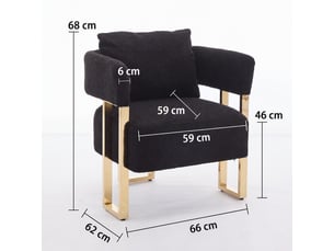 Fauteuil de salon en sherpa et métal doré - 66 x 62 x 68 cm-noir - chaise de relaxation une place avec coussin et pieds dorés