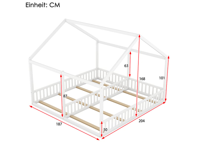  Modenvie lit enfant cabane double 90x200 cm - 2 couchages avec barrières - pour chambre d'enfant - blanc  - Conforama C