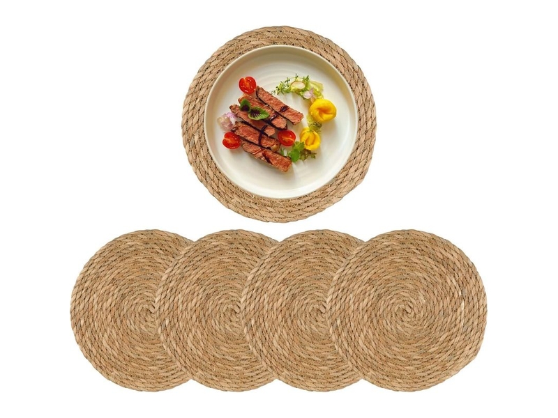 Sets de table ronds tissés - 30 cm - sets de table en rotin - dessous de verre - résistants à la chaleur - sets de table tissés style champêtre - sets de table naturels tissés à la main - couleur bois - Conforama A