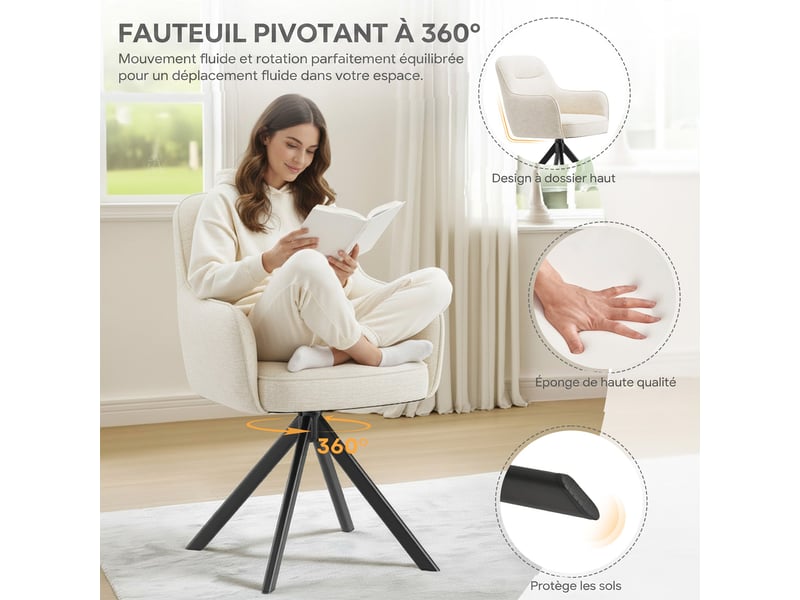  Lot 4 chaise pivotante premium avec demi-accoudoirs - base métallique haute stabilité - beige  - Conforama E