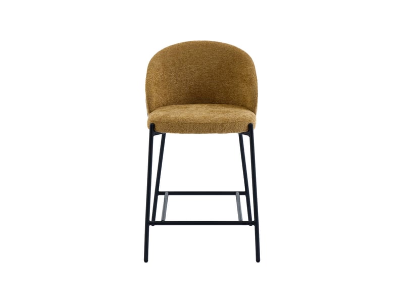  Lot de 2 tabourets de bar bois de peuplier teinté noyer. Acier noir et tissu texturé moutarde - paul  - Conforama E