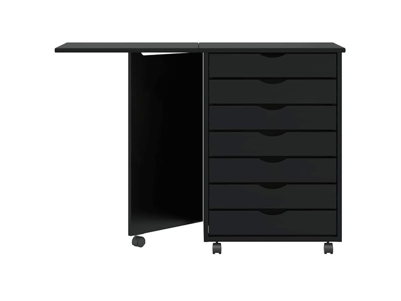  Armoire de rangement roulante avec bureau moss noir bois de pin solide  - Conforama C
