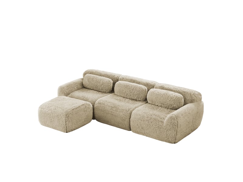  Canapé modulaire en l 291x179x73 cm 3 places sans montage avec coussins sans cadre kaki clair  - Conforama A