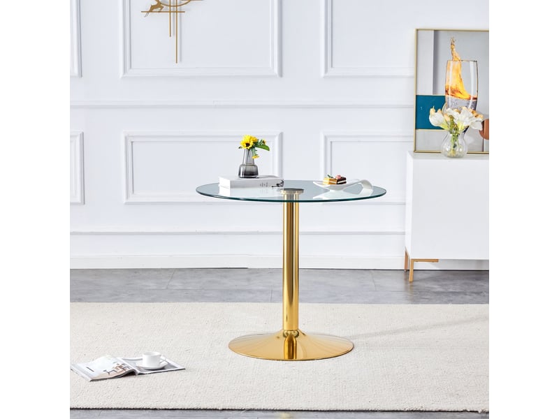  Table à manger diamètre 85 cm design moderne minimaliste table à poutres en verre hauteur 76 cm ambiance légèrement luxueuse  - Conforama B