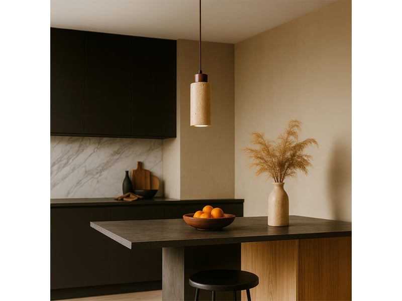  Suspension en travertin et bois effet noyer iris  - Conforama B