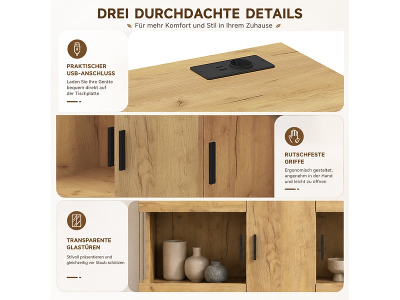  Buffet bas avec led et station de charge – chêne clair – 120 x 40 x 79,5 cm  - Conforama E