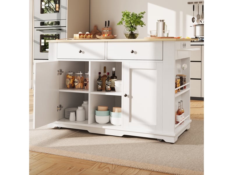 Desserte cuisine, îlot central sur roulettes avec plan de travail, plateau extensible, 2 tiroirs, dimensions 151,5 x 59,7 x 91,7 cm, mdf, noir - Conforama D