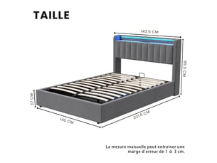 Lit coffre 140x200 cm coloris gris