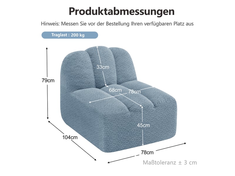  Canapé sans accoudoirs brravo bleu en fleece granuleux, assise moelleuse  - Conforama C