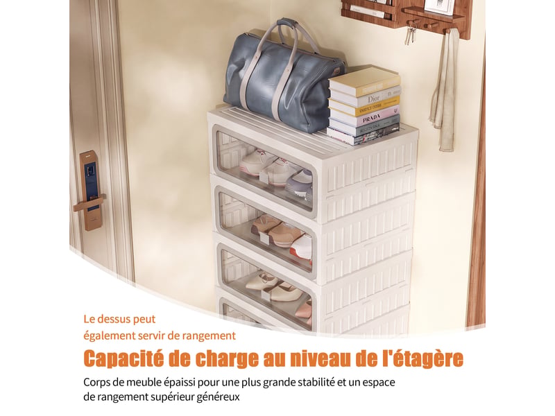  Meuble à chaussures pliable - 45x34,5x105,5 cm - meuble de rangement à 1 colonne et 6 niveaux - blanc et gris  - Conforama D