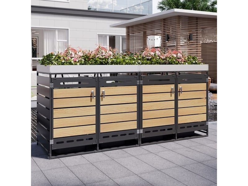  Armoire de rangement de jardin - bac à plantes intégré - lattes horizontales aspect bois - ventilation à fentes longues 262x79x120cm - Conforama E