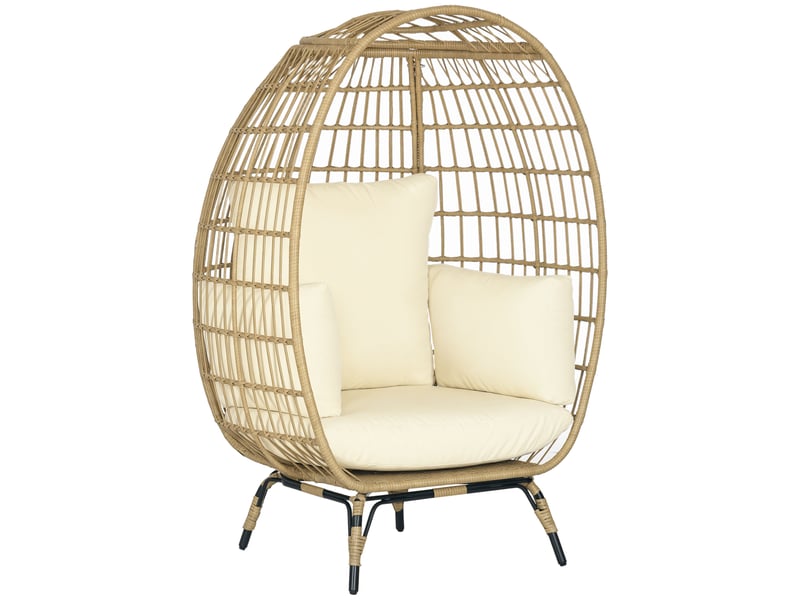 Fauteuil en résine tressée avec coussins kaki et beige 105 x 90 x 148 cm  - Conforama A