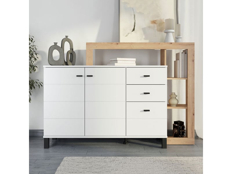  Buffet valiza, commode 3 tiroirs, 145x35x101h cm blanc Valiza - Conforama B