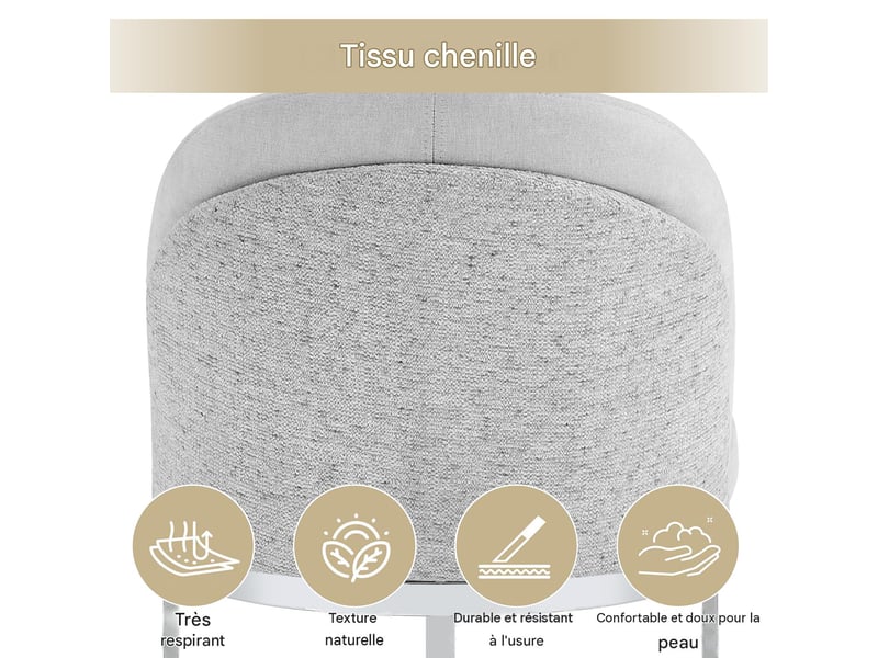  Lot de 4 chaises de salle à manger en tissu chenille gris clair et métal argenté N634P448063G-4 - Conforama E