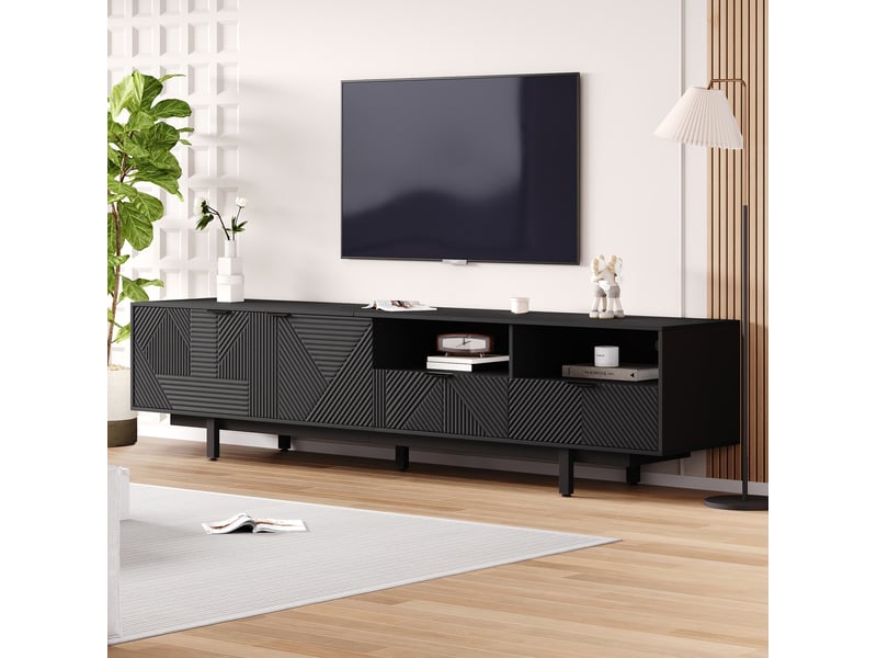  Meuble tv modenvie noir 200 x 40 x 51 cm avec rangement et passe-câbles  - Conforama D