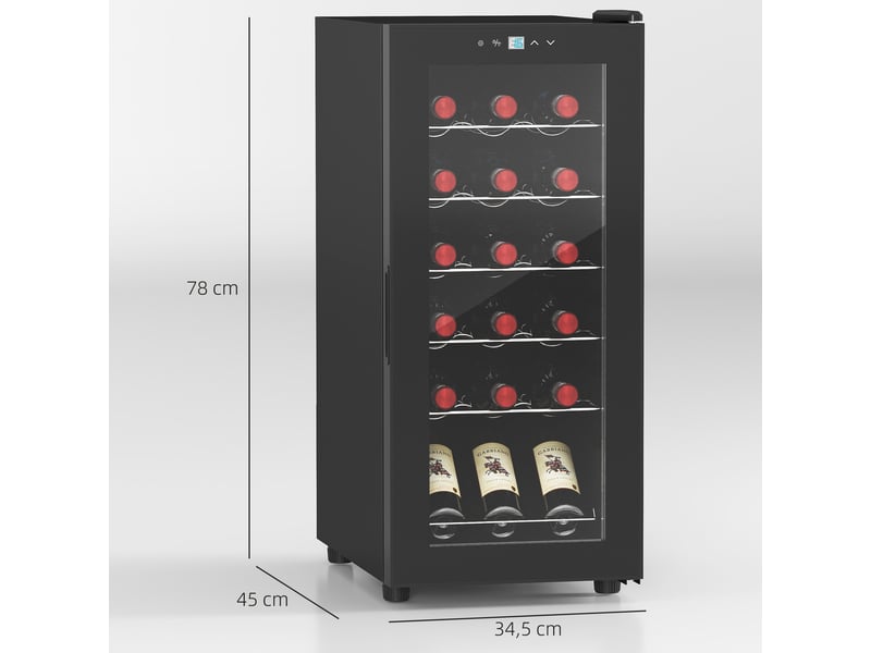  Cave à vin 18 bouteilles 50l haute performance réglable température 5-18° avec lumière led, noir  - Conforama C