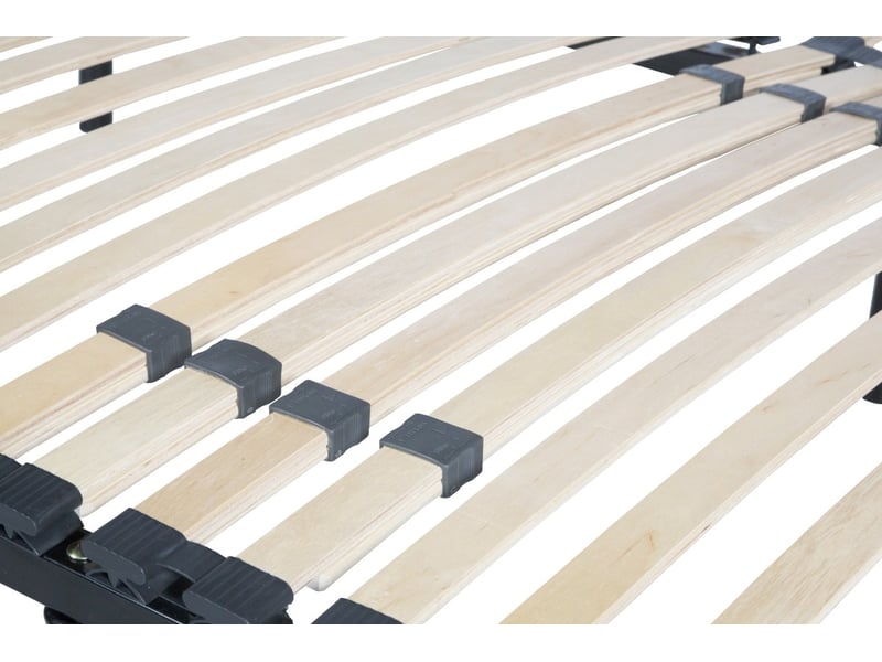 Sommier 180x200 cm cadre à lattes renforcé soutien réglable noir - 29 cm haut - épaisseur métal 1,4 mm - 34 lattes 9 mm épaisseur - largeur 3,5 cm - cadre à latte anya - Conforama C