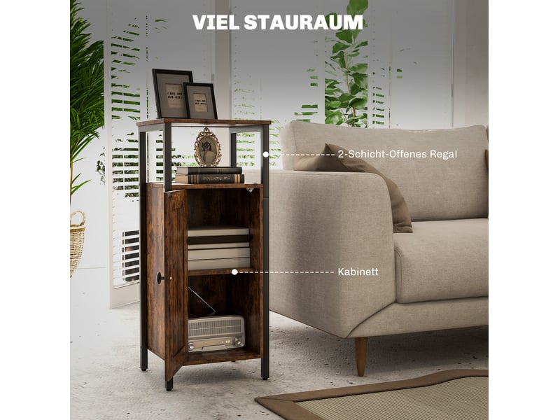  Bout de canapé industriel avec rangement, étagère réglable, 34 x 30 x 80 cm, marron  - Conforama E