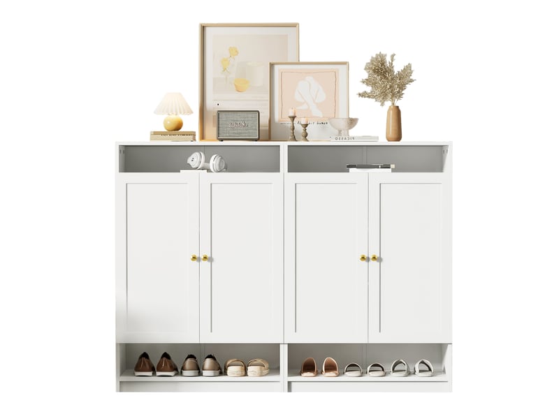  Meuble à chaussures 146x34x109 cm à 2 portes avec étagères réglables, blanc  - Conforama A