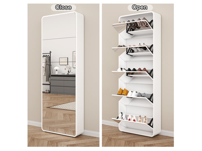  Meuble à chaussures miroir ulevr 5 abattants, rangement 15 paires, 63 x 19,6 x 176,2 cm, mdf blanc  - Conforama B