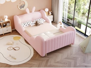 Lit simple 90x200 cm <strong>LEYTN</strong> <strong></strong> coloris rose