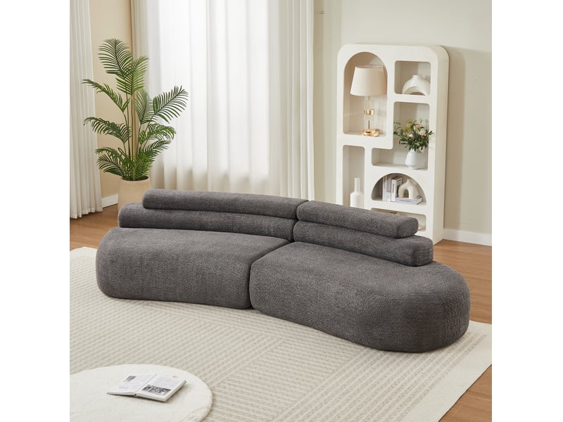  Canapé modulable en velours chenille au design cashew courbé (forme de croissant) – 3 pièces sans angle dur, couleur anthracite pour salon et chambre d’enfants  - Conforama D