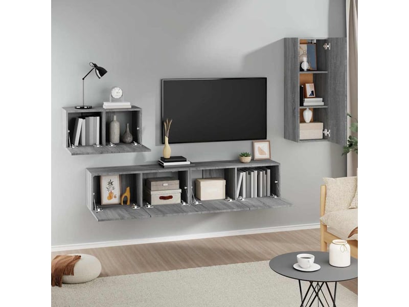  Ensemble de meubles tv 4 pcs sonoma gris bois d'ingénierie shl79405  - Conforama C