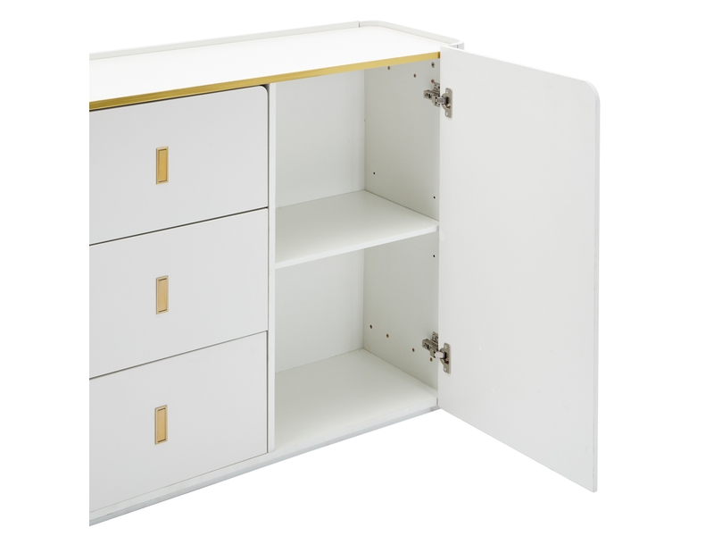  Buffet 2 portes 3 tiroirs avec led 150x35x80 cm blanc  - Conforama R