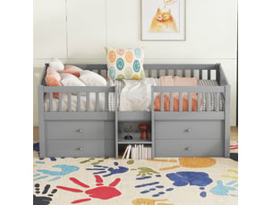 Lit avec rangement 90x200 cm <strong>MAISENTIEL</strong> <strong></strong> coloris gris