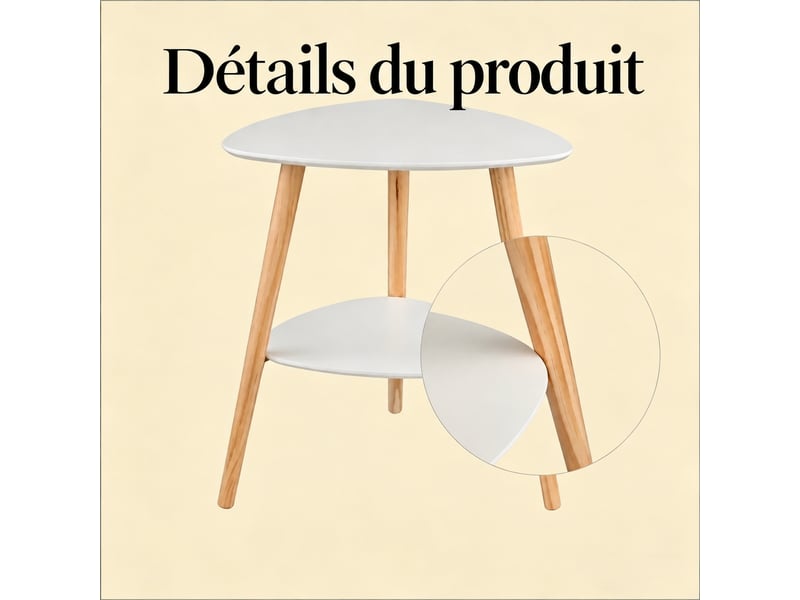  Petite table d'appoint blanche avec 2 étagères en bois massif et mdf  - Conforama D