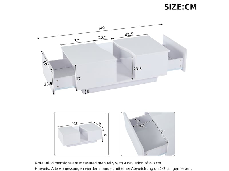  Table basse led 100x50x35 cm 2 tiroirs mdf blanc  - Conforama E