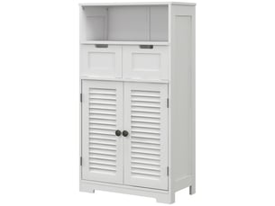Meuble de salle de bain à 2 portes, étagère réglable, 2 tiroirs et compartiment de rangement, 61 x 30,5 x 109,5 cm, blanc