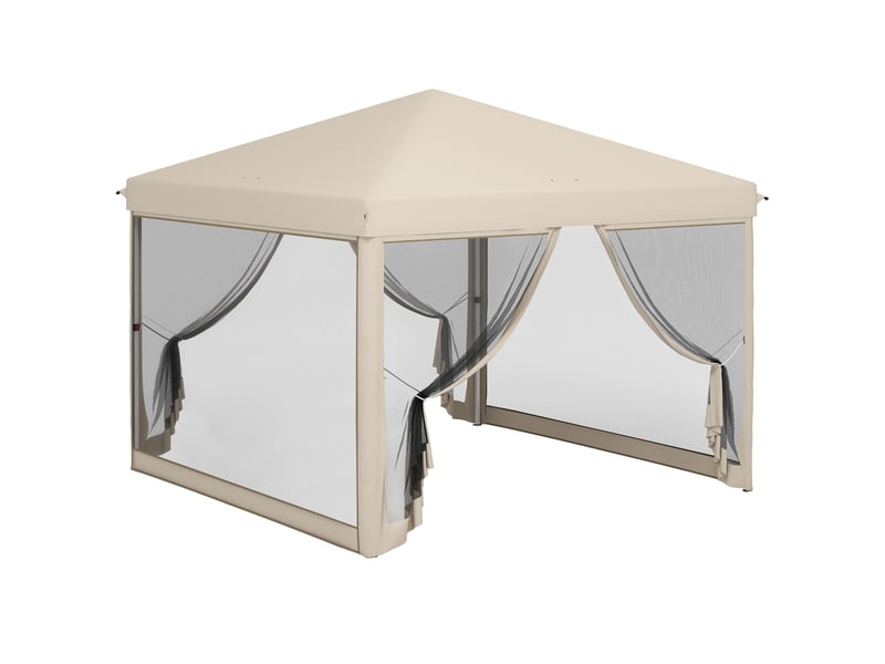  Tonnelle de jardin 3x3m avec moustiquaires anti-uv, structure en acier et sac de transport pour patio, terrasse et fêtes (beige)  - Conforama A