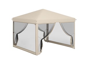 Tonnelle de jardin 3x3m avec moustiquaires anti-uv, structure en acier et sac de transport pour patio, terrasse et fêtes (beige)