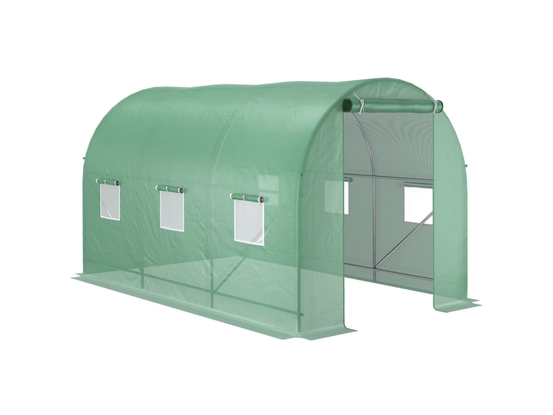  Serre de jardin tunnel 350 x 200 x 200 cm verte en pe avec armature acier et fenetres d'aeration laterales  - Conforama A