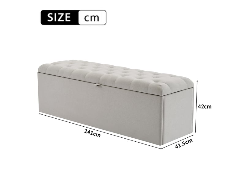  Banc coffre capitonné 141 x 41,5 x 42 cm gris clair en lin, rangement pour chambre et pied de lit  - Conforama C