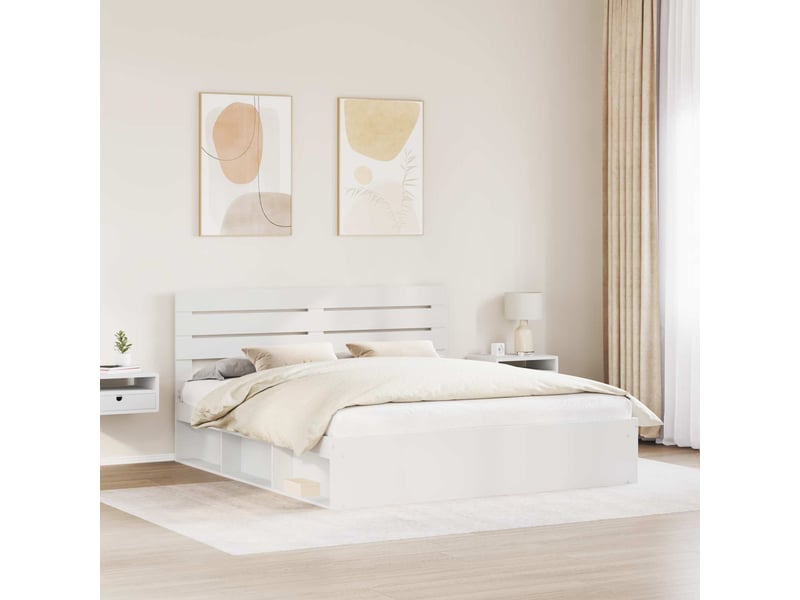  Lit double- lit adulte -  cadre de lit avec tête de lit blanc 200 x 200 cm pin massif  - Conforama B