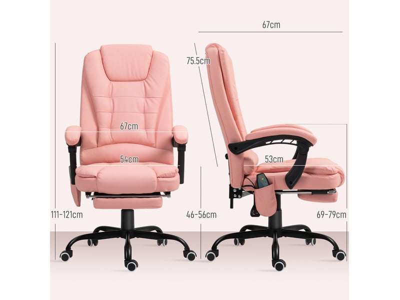  Fauteuil de bureau rose avec massage 7 points, repose-pieds rétractable et dossier inclinable 90° à 155°  - Conforama C