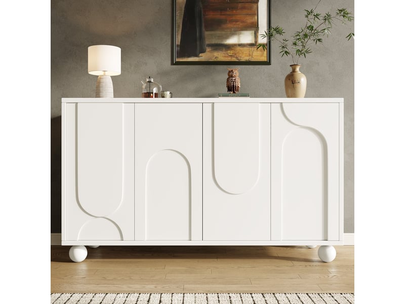  Buffet blanc moderne 120x35x71 cm, meuble rangement cuisine avec portes auto-rebond et étagères ajustables  - Conforama W