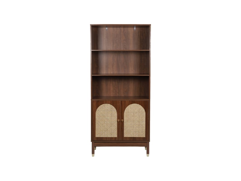 Etagère bibliothèque décor bois et cannage 4 niveaux 2 portes teinte noyer - judith  - Conforama B