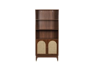 Etagère bibliothèque décor bois et cannage 4 niveaux 2 portes teinte noyer - judith