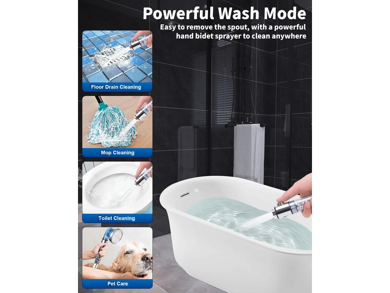  Le pommeau de douche est équipé d'un filtre anticalcaire et d'une fonction stop, et dispose de 4 modes pour nettoyer les coins  - Conforama B