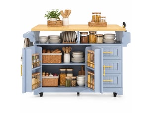 Îlot de cuisine,120x40x95 cm,3 tiroirs et plateau rabattable,mdf,bleu